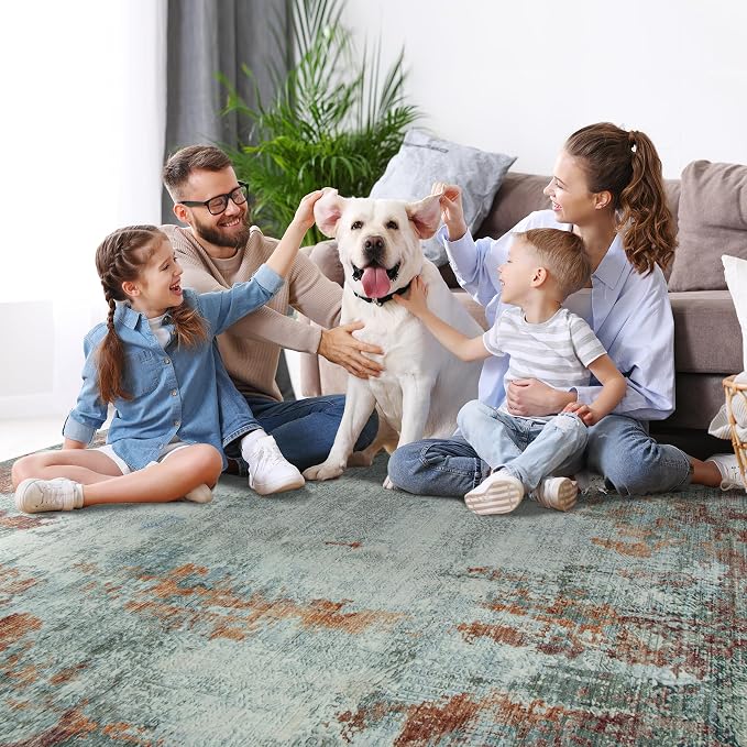 9x12 Area Rugs for Living Room Rug Washable: Modern Large Rug for Dining Room Bedroom Carpet Non Slip 9 by 12 Indoor Abstract Nursery Home Office Red Brown