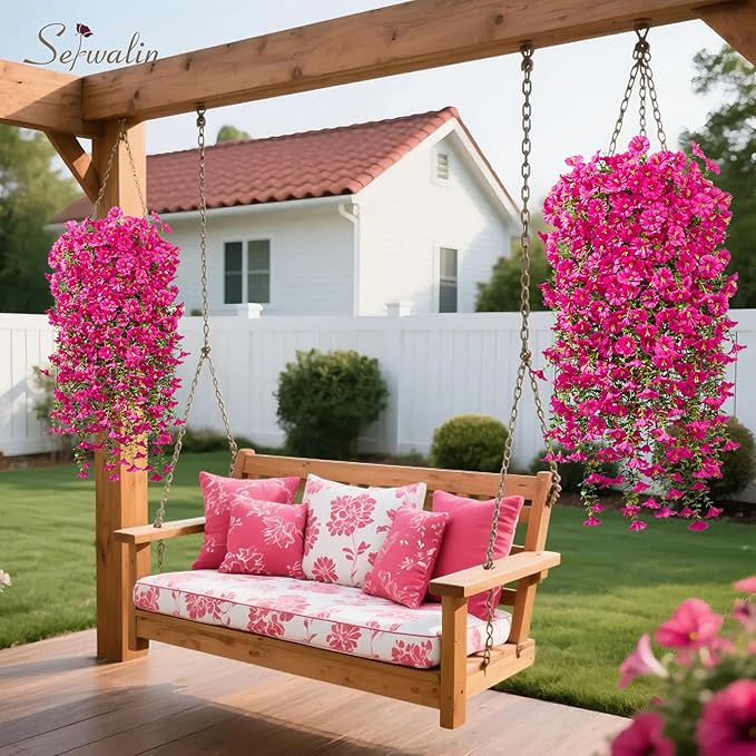 Serwalin Artificial Hanging Flowers for Outdoors Decoration, 8PCS UV Realistic Resistant Fake Silk Artificial Outdoor Plants for Porch Patio Balcony Indoor Planter Garden Yard Decor (Hot Pink,8PCS)