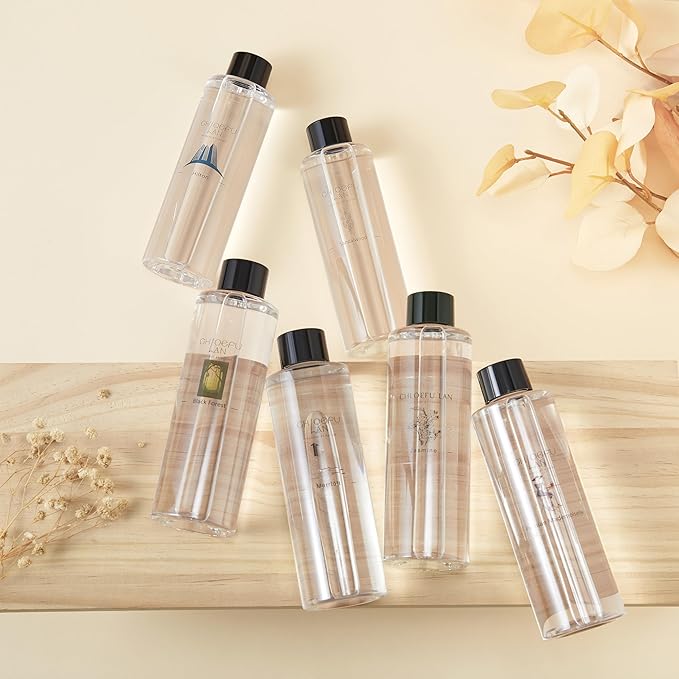Chloefu LAN Gardenia Reéd Diffuser Refill 200ml/6.76 fl oz, Natural Essential Scented Oil, Best for Aromatherapy, SPA and Home, 0% Alcohol, A Fresh Clean Scent, Free Set of Diffuser Sticks