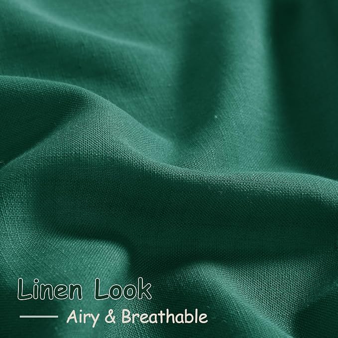Dark Green Linen Cafe Kitchen Curtains 30 Inch Length Linen Blend Semi Sheer Light Filtering Short Curtain Back Tab Rod Pocket for Over Sink Window Scandinavian Bathroom Laundry 2 Panels 36Wx30L