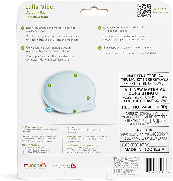 Munchkin Lulla-Vibe Vibrating Pad, Baby Sleep Soother for Crib Mattresses, Bassinets, Strollers, Nap and Sleep Aid for Babies and Infants, Rechargeable, Light Blue