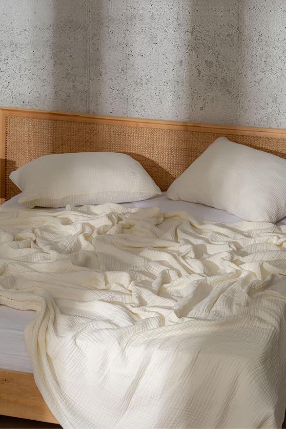 Muslin Blanket - Pure 100% Turkish Cotton Airy Soft Light Versatile Gauze Throw Blanket for Bed, Couch, Sofa (Natural, King Size (95" x 110" inch))