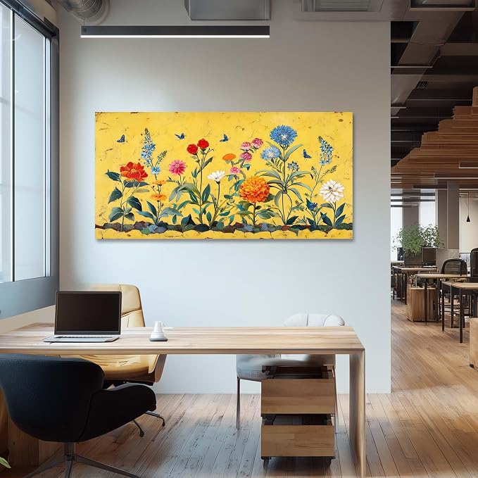 Ggaafet Yellow Flowers Wall Art for Living Room Canvas Oil Painting Prints Beautiful Bright Floral Blooming Garden Art Deco Pretty Artwork Office Bedroom Family Dining Room Decor Large