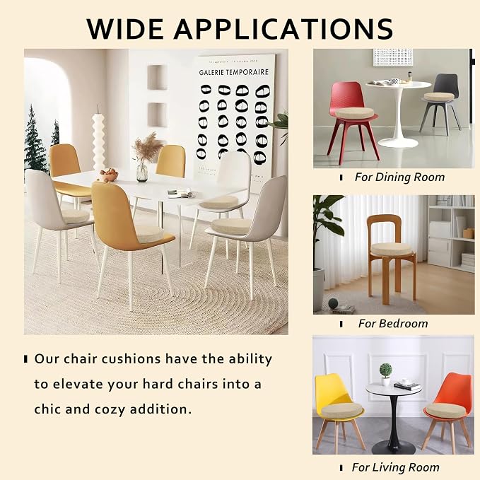 ELFJOY Round Chair Cushions for Dining Chairs Non Slip High-Resilience Foam Chair Pads 2" Thick Seat Cushions for Kitchen Chairs Set of 2 13" Beige