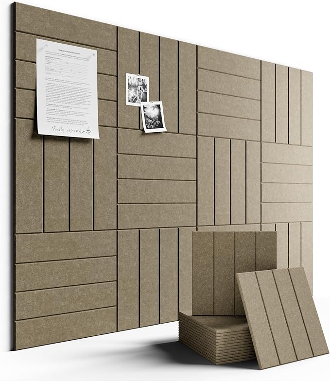 Large Felt Bulletin Board 48" x 36" Cork Board Alternative-12 Pack with 70 Safe Removable Adhesive Tabs, Cork Boards for Walls for Home Office Classroom Pin Board-Earth Brown