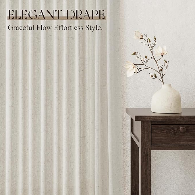 Jowels Natural Linen Curtains 72 Inch Long 2 Panels for Living Room | Ivory Light Filtering Sheer Curtain,Back Tab Pocket Pleated Look,Modern Farmhouse Textured Privacy Drapes for Bedroom Window