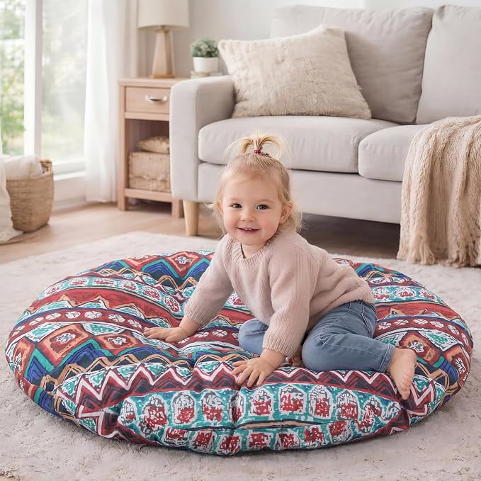 Funnymoom 35" Large Bohemian Floor Cushion Round Meditation Floor Pillow Cushion for Adults Oversized Playroom Pillows Reading Nook Big Pillow for Sitting Yoga Living Room Sofa Balcony