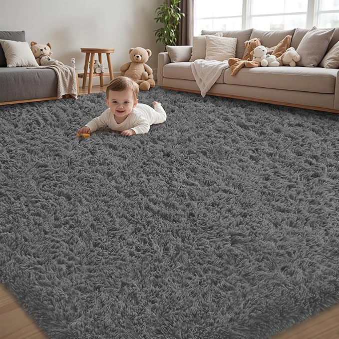 6x9 Area Rug for Living Room:Ultra Soft Fluffy Shag Dark Grey Rugs,Large Fuzzy Plush Indoor Non Slip Carpet Washable Rug for Bedroom Kids Nursery Office Dorm Modern Decor(Dark Grey 6'x9')