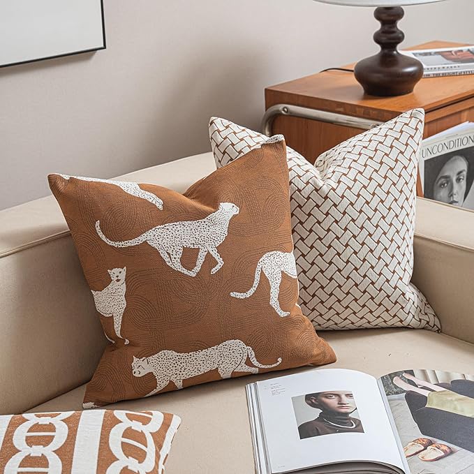 Croker Horse 22x22'' Inches Throw Pillow Cushion Cover - Leopard Cheetah Pattern Chenille Jacquard Embroidery Luxury Modern Fashion Style Couch Sofa Pillow Cover for Living Room Bedroom