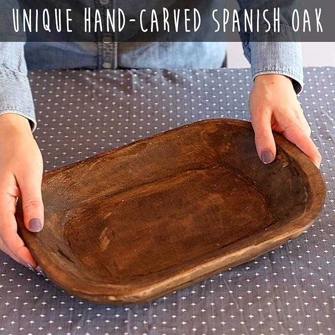 MAINEVENT Decorative Bowl Home Decor Approx 10x14 Inch, Spanish Oak Wooden Dining Room Table Centerpiece Wood Bowl Key Decorative Baguette Bowl Made in USA