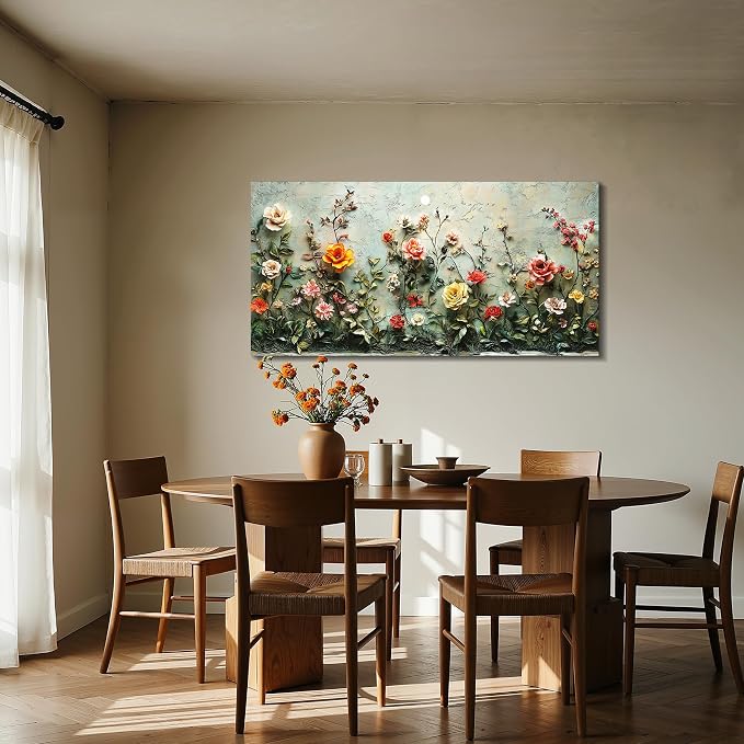 imjiayu Floral Wall Art, Large Wall Decor, Rose Wall Art, Vintage Flower Field Painting, Wildflower Landscape Canvas Prints, Nature Pictures for Living Room Bedroom Kitchen Home Decorations 20"x40"