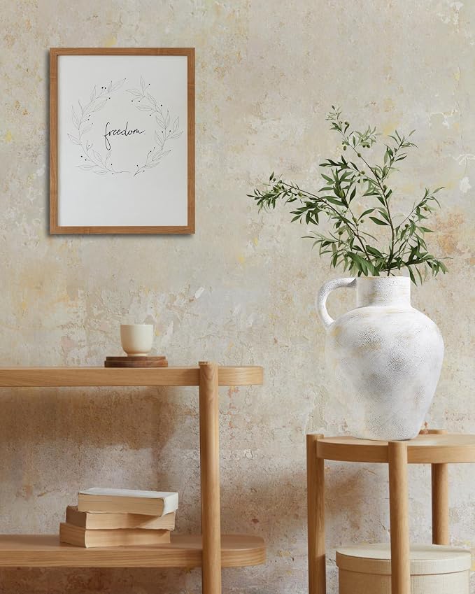 UPWOIGH 12in Ceramic Flower Vase with Handles | Off-White Finish, Handcrafted Weathered Texture, Rustic Farmhouse Style, Table Shelf Living Room Décor