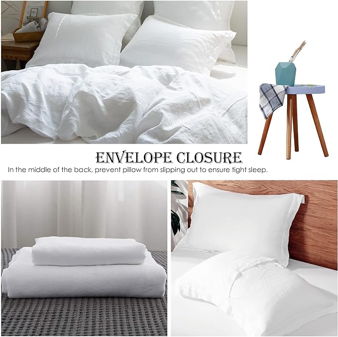 Simple&Opulence 100% Linen Duvet Cover Set 3pcs Basic Style Natural French Washed Flax Solid Color Soft Breathable Farmhouse Bedding with Button Closure - White, California King