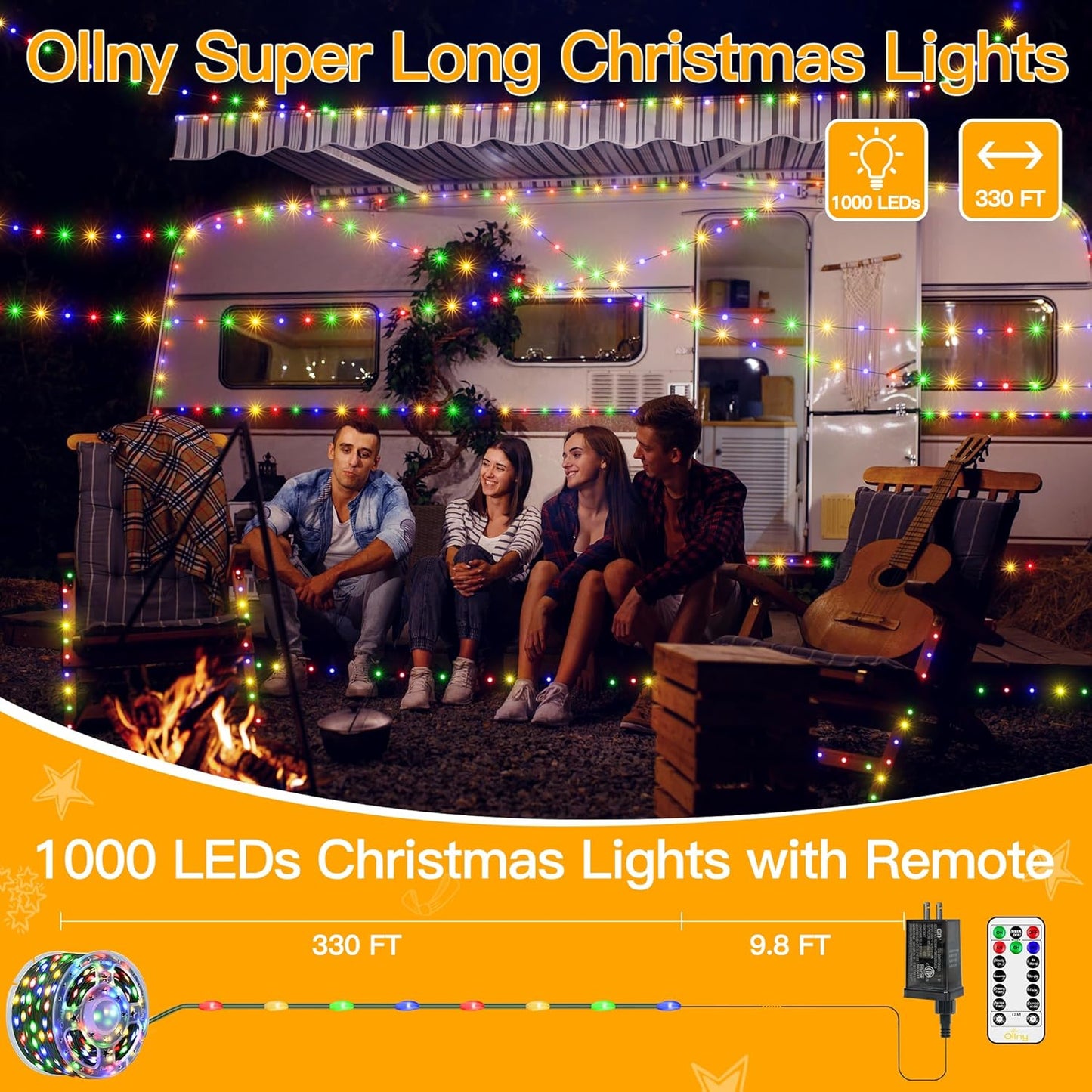 Ollny Christmas Lights 800 LED 262FT Plug in, IP67 Waterproof Green Wire Outdoor Christmas Lights with Remote, 8 Modes with Timer String Light for House Indoor Xmas Decorations Multicolored