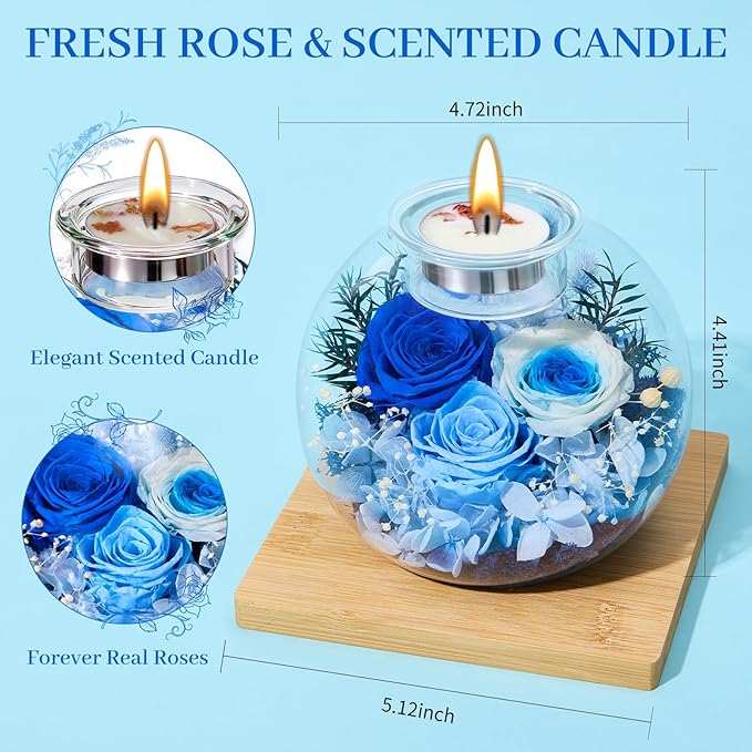 Mothers Day Rose Gifts for Mom Birthday Gift for Women Flowers for Delivery Preserved Flowers Forever Eternal Rose in Glass Dome Mother's Day Flower Gifts for Wife Grandma Sister from Daughter, Blue