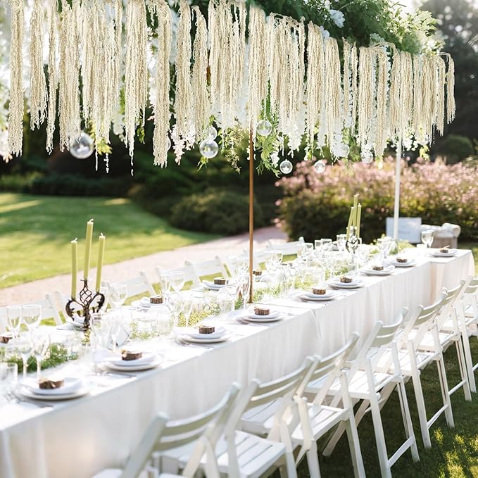 Suncalla 24 Pcs White Spring Natural Dried Amaranthus Hanging Flowers Amaranthus Artificial Flowers for Wedding Arch Bouquet Floral Garland Wall Home Decoration (23 Inch)