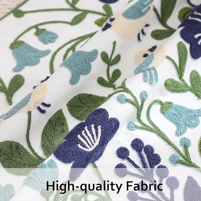 Spring Embroidered Pillow Covers 18x18 Pack of 2 Birds Throw Pillow Covers Green Leaves with Floral Pillowcases Farmhouse Pillow Cushion Cases Square Navy Blue Flower Pillow Case Home Decor