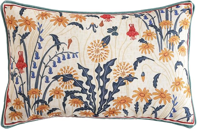bilin gaier Designer Vintage Linen Throw Pillow Cover,20"x12"-Tijuana | Rectangular Pillow Cover,Concealed Zipper,Floral Pattern,Sofas,Bedroom,Living Room,Lounge Chairs,All Season Home Decor