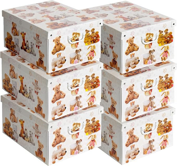 Lavatelli: Storage Box 6 Pack: Large - Plush Animals - Lid & Handles, Decorative Cardboard Organizer, Stacks, Home-Clothes-Toys, 19.7 x 15.4 x 9.4
