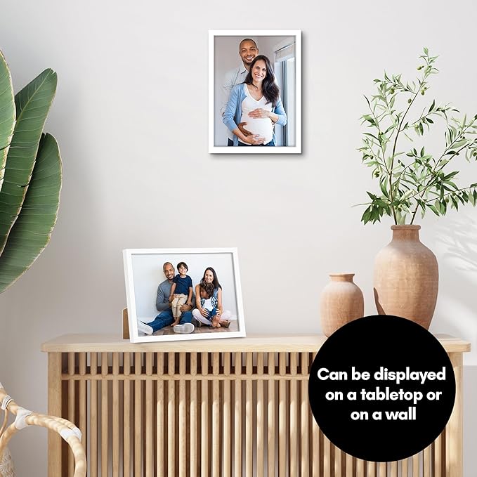 Americanflat 8x11 Picture Frame with Shatter-Resistant Glass - Streamline Collection - Thin Border Photo Frame for Tabletop and Wall Display - Hanging Hardware and Easel Stand Included - White