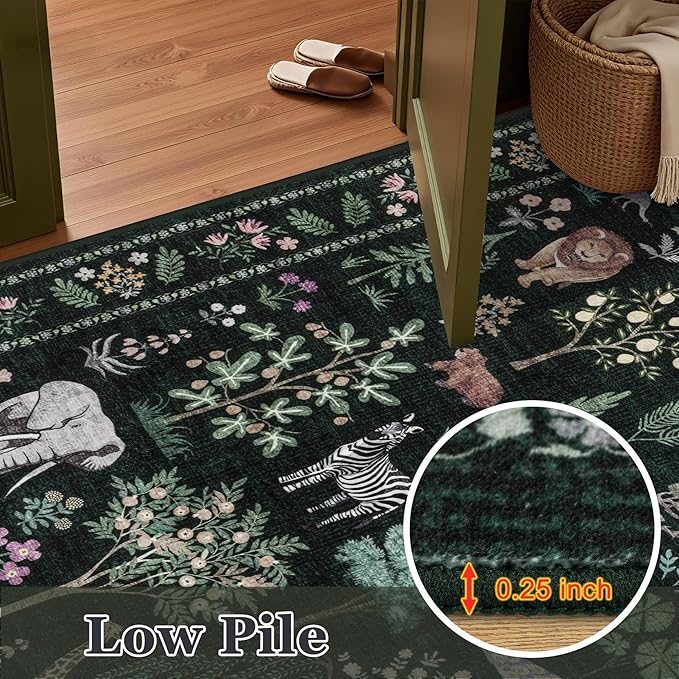 8x10 Area Rugs Living Room Rug: Vintage Washable Rug Floral Soft Carpet Indoor Floor Non-Slip Boho Stain Resistant Large Carpets for Bedroom Kids Nursery Dining Room Farmhouse Home Office Green