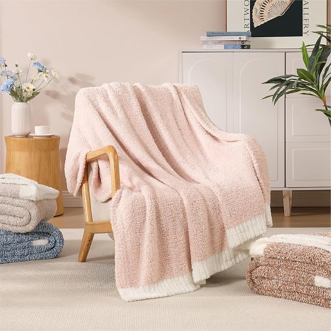 WRENSONGE Soft Throw Blanket for Couch-Cozy Reversible Knitted Blankets | Lightweight Warm Fluffy Decor for Women, Mom, Her & Girls, Sofa, Chair, Bed, 50x60in,Cationic Dyeing Pink