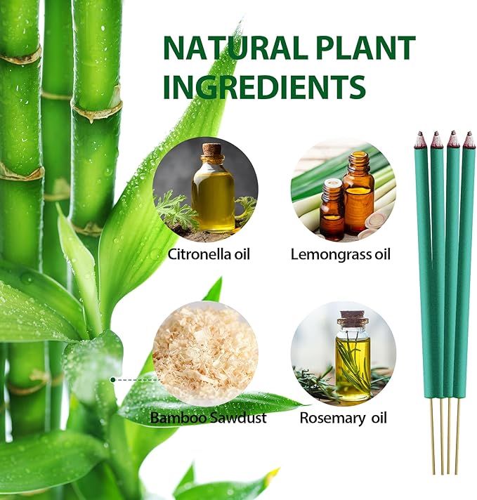 KICKOUTOR® Mosquito Repellent Outdoor Patio, 24 Count Natural Citronella Mosquito Incense Sticks, 2.5-Hour Burn DEET-Free Flying Insect Bug Control for Backyard Camping | Gnat No-See-um