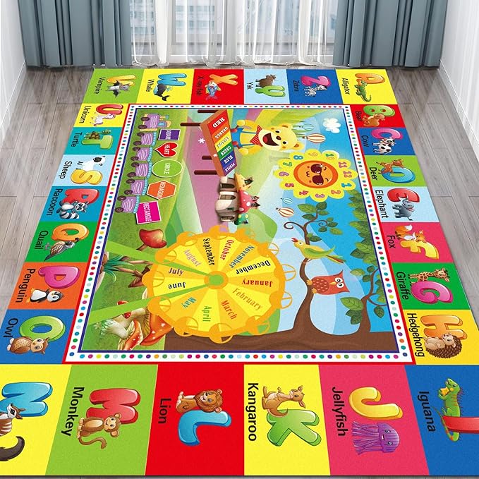 yongjoy ABC Rug, ABC Play Mat for Kids Playroom, Alphabet Floor Mat,Classroom Elementary Preschool Rugs wtih ABC, Numbers, Animals - (59X39.4 Inches)