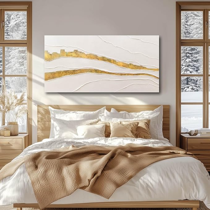 VAYIMDH Minimalist Wall Decor Line Art Gold Modern Wall Art Abstract Green White Textured Artwork for Living Room Dining Room Bedroom Picture 24x48 Inch