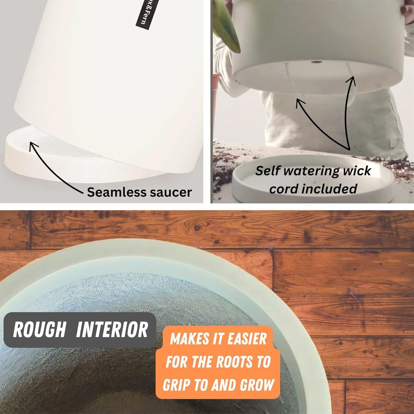 Fox & Fern 10 Inch Plant Pot with Hidden Saucer — Premium Lightweight Fiberstone Matte White Self Watering Planter with Seamless Saucer; Indoor & Outdoor Use; Weather Resistant & UV Resistant