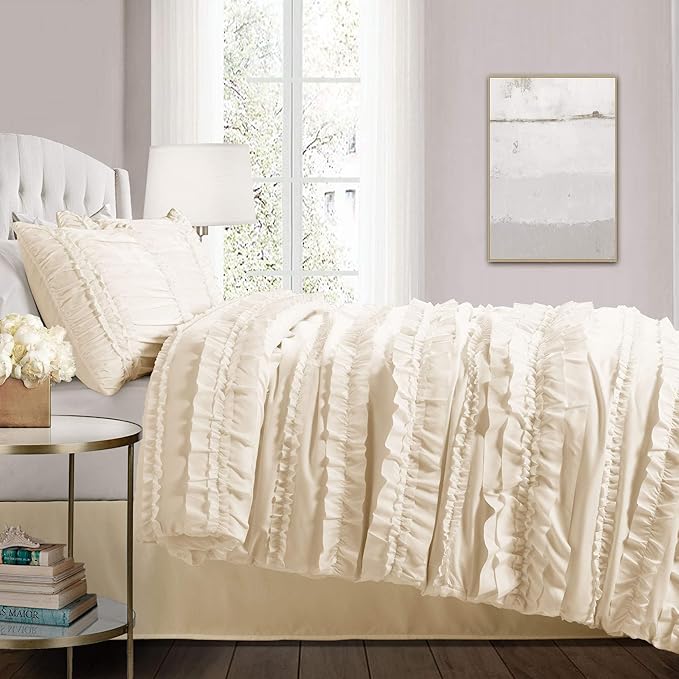 Lush Decor C07815P13 Belle Ivory Comforter (96 x 92 inches) Ruffled Shabby Chic 4 Piece Set with Bed Skirt(80 x 60 inches with a 14. 5 inch drop). and 2 Pillow Shams(20 x 26 inches), Full/Queen