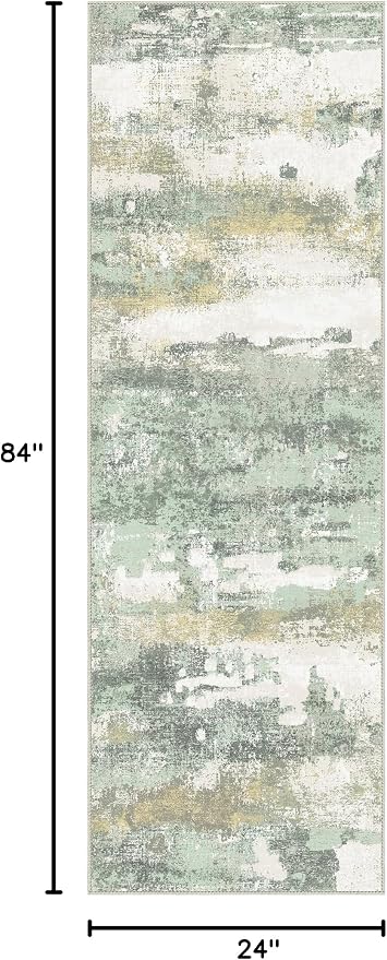BEIMO Runner Rug for Hallway Kitchen, 2x7 Machine Washable Runners Rug for Entryway, Light Green Soft Modern Abstract Throw Rugs, Low Pile Floor Carpet with Non Slip Backing