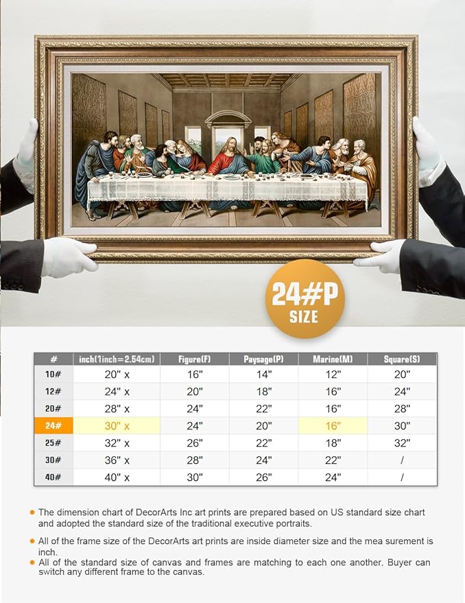DECORARTS -The Last Supper, Leonardo da Vinci Classic Art Reproductions. Giclee Print& Museum Quality Framed Art for Wall Decor. 30x16, Framed size: 35x21