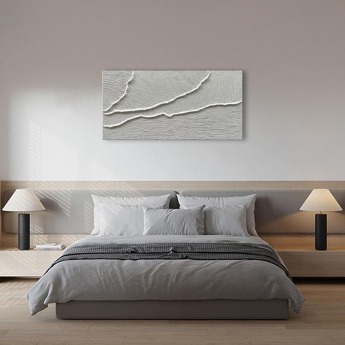 NANKAI Thick Texture White Abstract Oil Painting Thick Texture Texture Beach Wave Landscape Painting Family Wall Art Deco Oil Painting 24X48 Inches