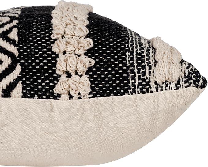 REDEARTH · Boho Textured Throw Pillow Cushion Covers - Cotton Lumbar Woven Tufted Decorative Farmhouse Cases Set for Couch, Sofa, Chair, Dining, Outdoor (12"x20", Char Delineate Black) Pack of 2