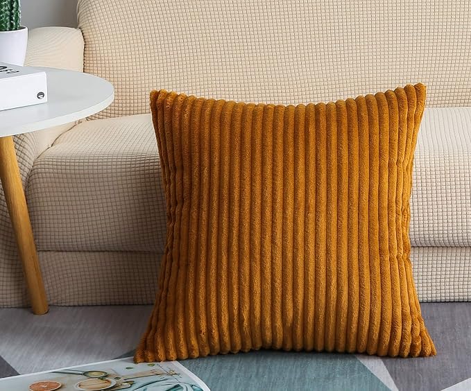 TangDepot Velvet Big Corduroy Pillow Covers 26x26 Light Brown 2-Pack | Soft wide-stripe corduroy pillow cover, hidden zipper, machine washable, easy refresh, for bedroom living room indoor outdoor