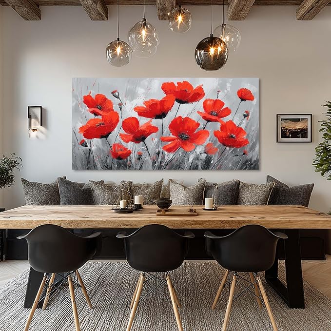 Ggaafet Red Wildflower Wall Art for Living Room Canvas Oil Painting Prints Beautiful Flowers Floral Blooming Art Deco Pretty Artwork Office Bedroom Family Dining Room Decor Extra Large