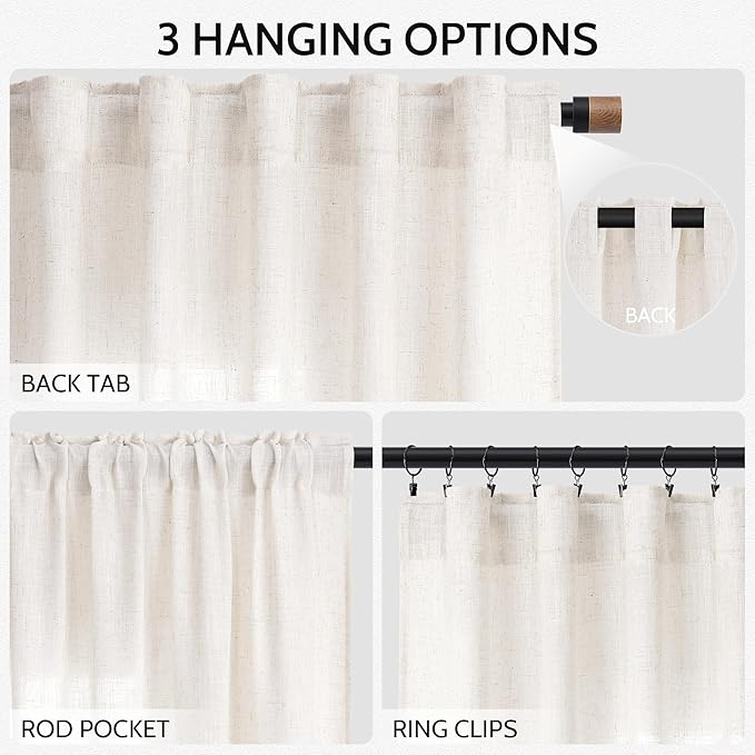 Ivory White Linen Curtains 108 Inches Long Back Tab Pocket Modern Farmhouse Linen Light Filtering Curtain Extra Long Semi Sheer Curtain Drapes for Living Room Bedroom 9Ft 52X108,2 Panels