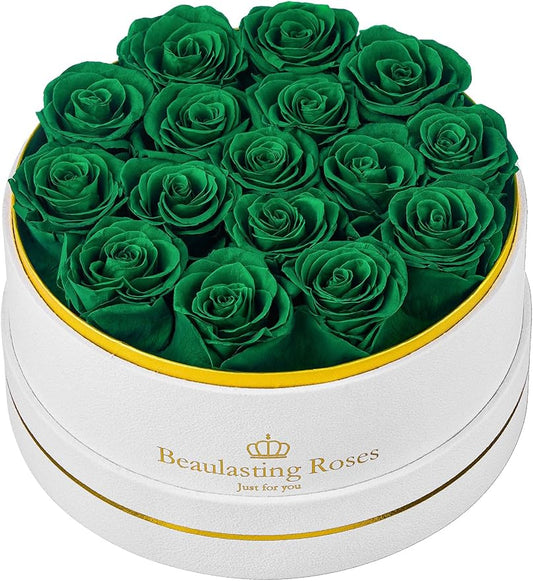 16 Preserved Roses Forever Flowers Real Roses in a Box Mother's Day Birthday Flowers for Her Mom Women Wife Valentine's Day, Green Roses