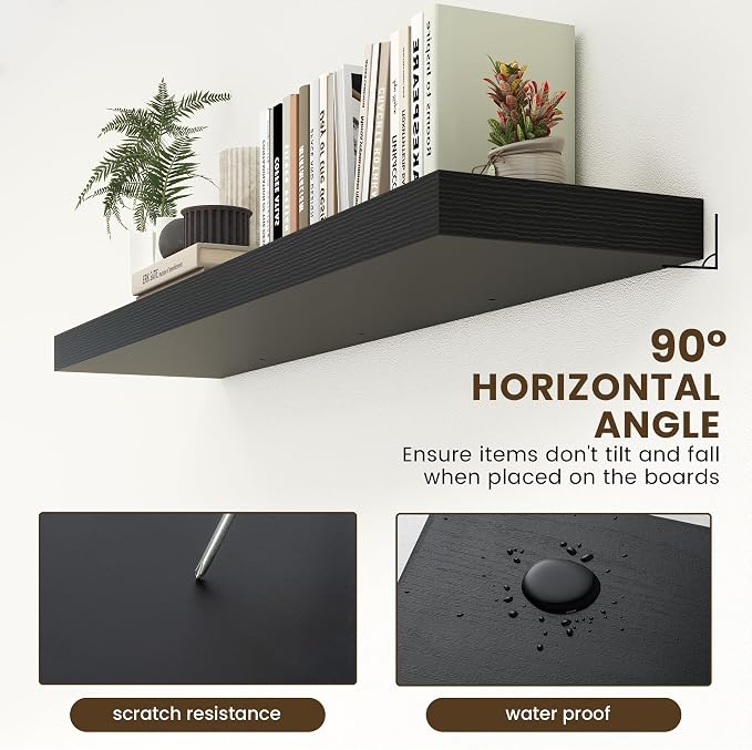 FLYJOE Deep Floating Shelves, 55 Inch Black Shelves Set of 1 | 12 Inch Deep Shelves for Wall, 55'' x 12'' Rustic Black Wood Shelves for Bathroom Living Room Laundry Room Kitchen