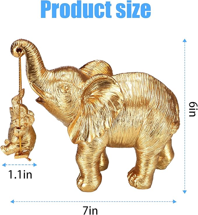 Elephant Statue. Gold Elephant Decor Brings Good Luck, Health, Strength. Elephant Gifts for Women, Mom Gifts. Decorations