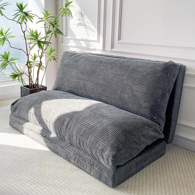 MAXYOYO Folding Sofa Bed, Extra Thick and Long Floor Sofa Convertible Chair with Washable Cover, Floor Couch Lounge Bean Bag Bed for Living Room, Dark Grey, 39x91 Inch