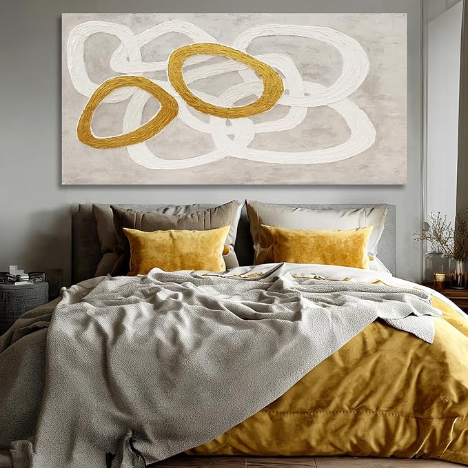 Dolidoteart Beige White Gold Abstract Wall Art, Large Canvas Wall Art for Living Room Office, Neutral Hand-Painted Style Horizontal Wall Decor, 29x58 Inch