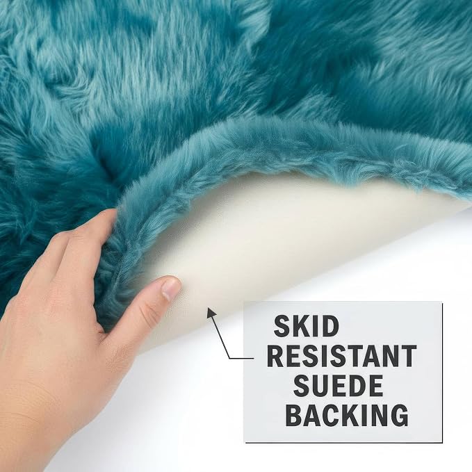 Super Area Rugs Beach Blue Genuine Sheepskin Rug 2x3 ft, Real Fluffy Single Pelt Fur Accent Rug for Chair, Seat Cover, Nursery & Home Decor, Natural & Soft Shaggy Throw