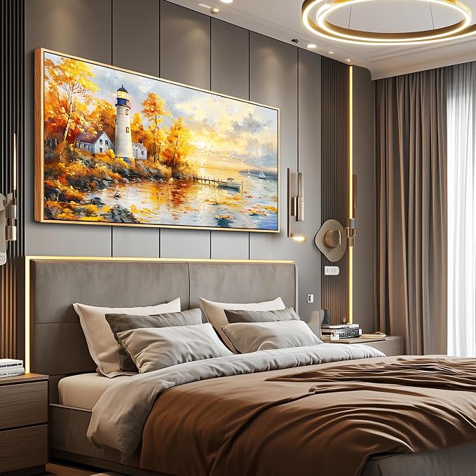 XIGUANGART Beach Sunset Wall Art Coastal Decor Birch Tree Seascape Canvas Prints Ocean Picture for Living Room Decor Landscape Painting Bedroom Large Wall Art Office Artwork Home Decorations 60"x30"