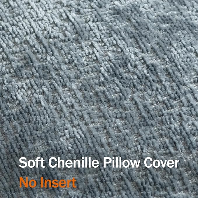 DEZENE Pack of 2 Dusty Blue Decorative Throw Pillow Covers 12x20 Cozy Soft Chenille Boho Accent Vintage Farmhouse Rectangular Lumbar Couch Pillow Covers for Home Decor Bed Sofa Living Room