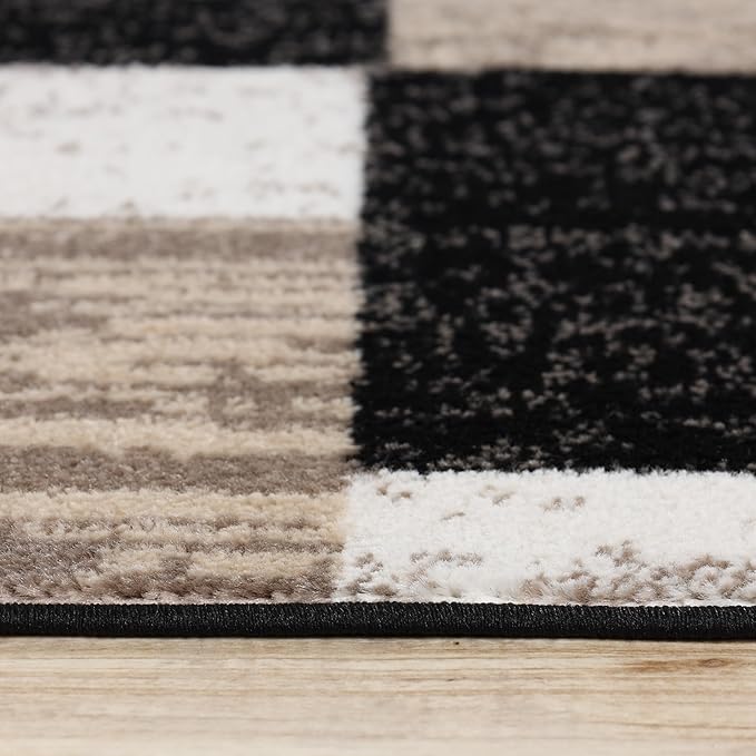 Superior Indoor Area Rug, Jute Backing, Plush Modern Rugs for Entryway, Kitchen Floors, Office Floor Cover, Color Block Rugs, Rockwood Collection, 5' x 8', Ivory/Beige