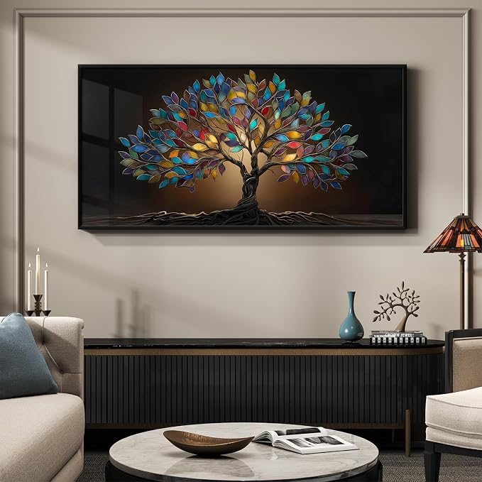 Large Framed Tree of Life Wall Art for Living Room, Modern Contemporary Tree Painting Prints Artwork for Walls, Dark Colorful Elegant Picture for Bedroom Kitchen Office Dining Room Wall Decor, 30x60