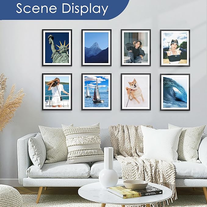 PEALSN 12x15 Picture Frames Set of 6, Display Pictures 11x14 with Mat or 12x15 without Mat for Wall Mounting, Photo Frames Collage for Wall Decor, Black.
