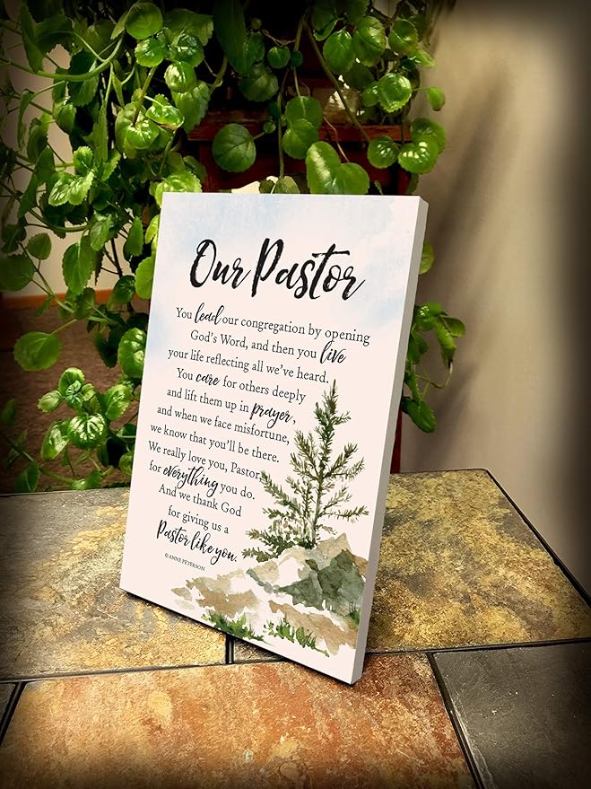 DEXSA Our Pastor Wood Plaque with Inspiring Quotes 6"x9" - Elegant Vertical Frame Wall & Tabletop Decoration | Easel & Hanging Hook | Christian Family Religious Home Decor Saying | Made in the USA